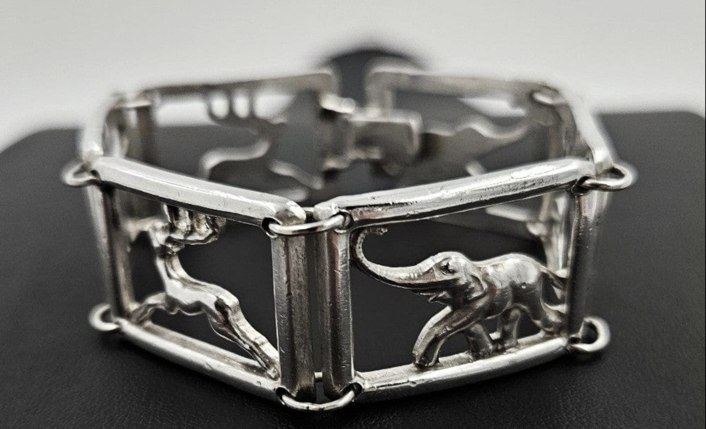 Martin Elmblad Sweden Jewelry Martin Elmblad Sweden Sterling Reindeers Elephants Panel Link Bracelet 1946