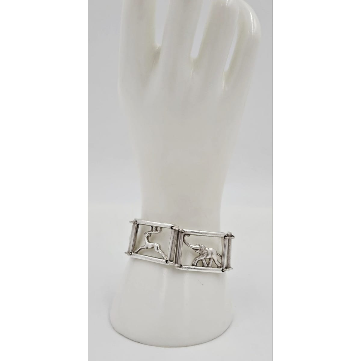 Martin Elmblad Sweden Jewelry Martin Elmblad Sweden Sterling Reindeers Elephants Panel Link Bracelet 1946