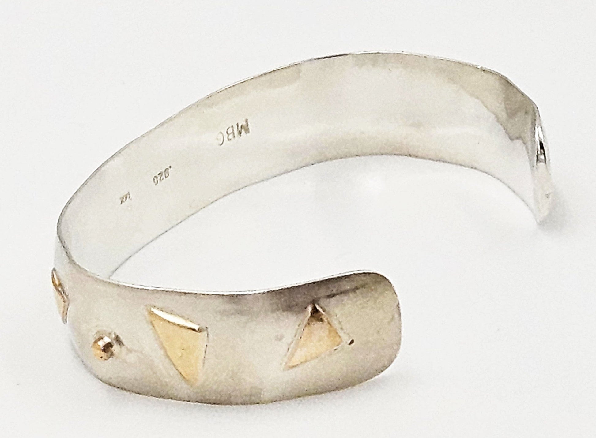 MBG Jewelry Sterling & 14k Gold Artisan Signed MBG Modernist Cuff Bracelet