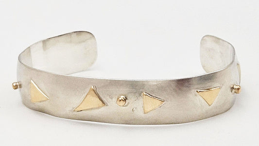 MBG Jewelry Sterling & 14k Gold Artisan Signed MBG Modernist Cuff Bracelet