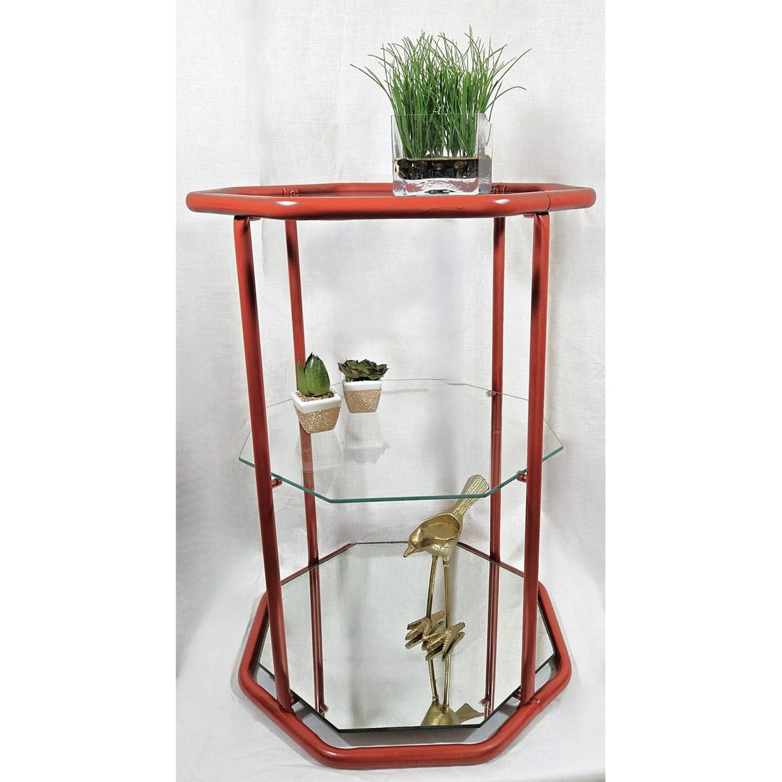 MCM Etagere Shelf Home Decor MCM Brass Glass Mirror 3 Tier Etagere