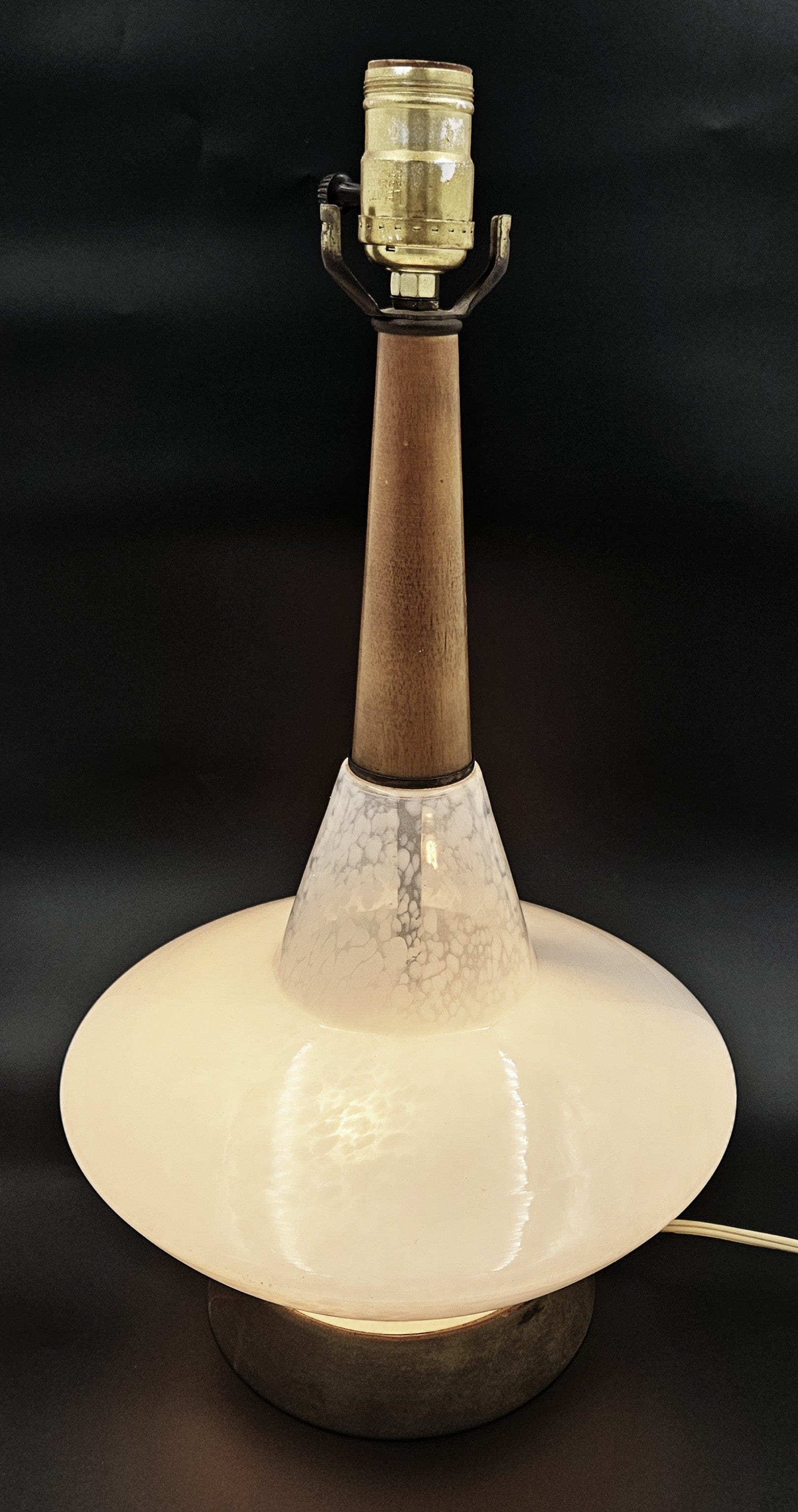 MCM Glass and Teak Lamp Lighting MCM Modernist Scandinavian Style White Blown Glass & Teak Table Lamp 50/60s