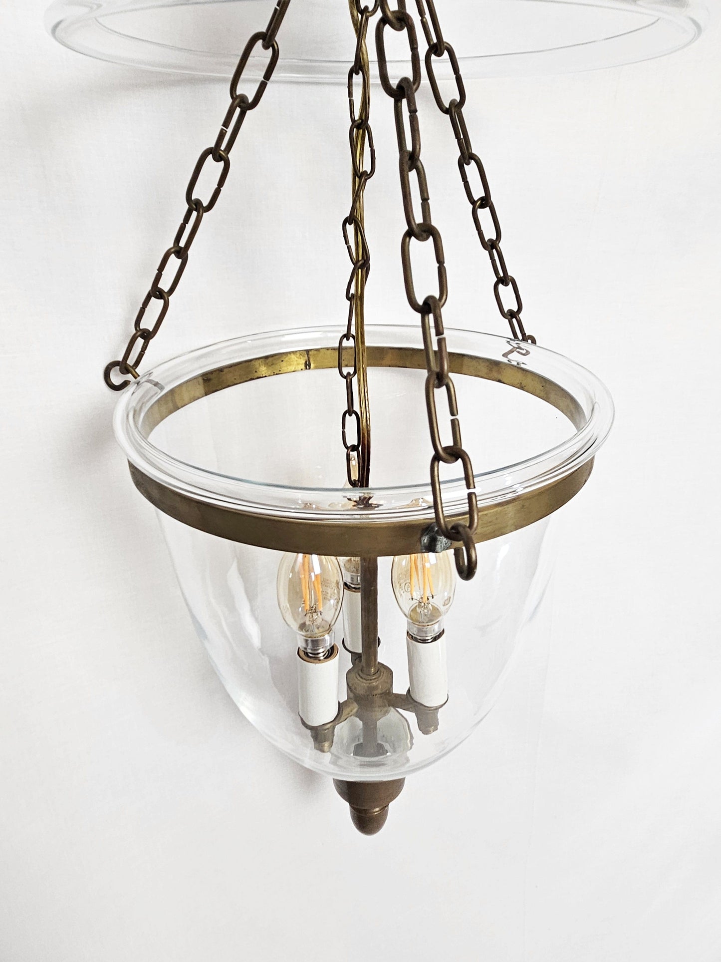 MCM Lamp Lighting MCM Cloche Glass and Brass Hanging Bell Jar Style Light