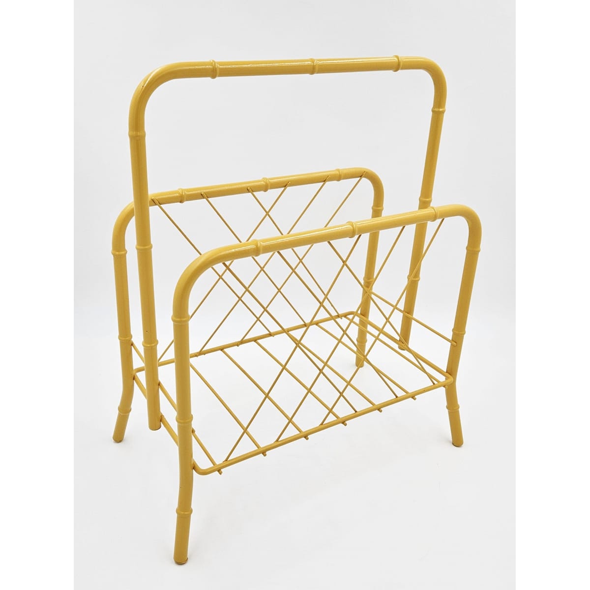 MCM Magazine Rack Magazine Rack 1950s Hollywood Regency Style Gold Brass Faux Bois Bamboo Magazine Holder