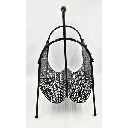 MCM Magazine Rack Magazine Rack Fabulous 1950s Mod Patterned Black Steel Double Magazine LP Record Holder