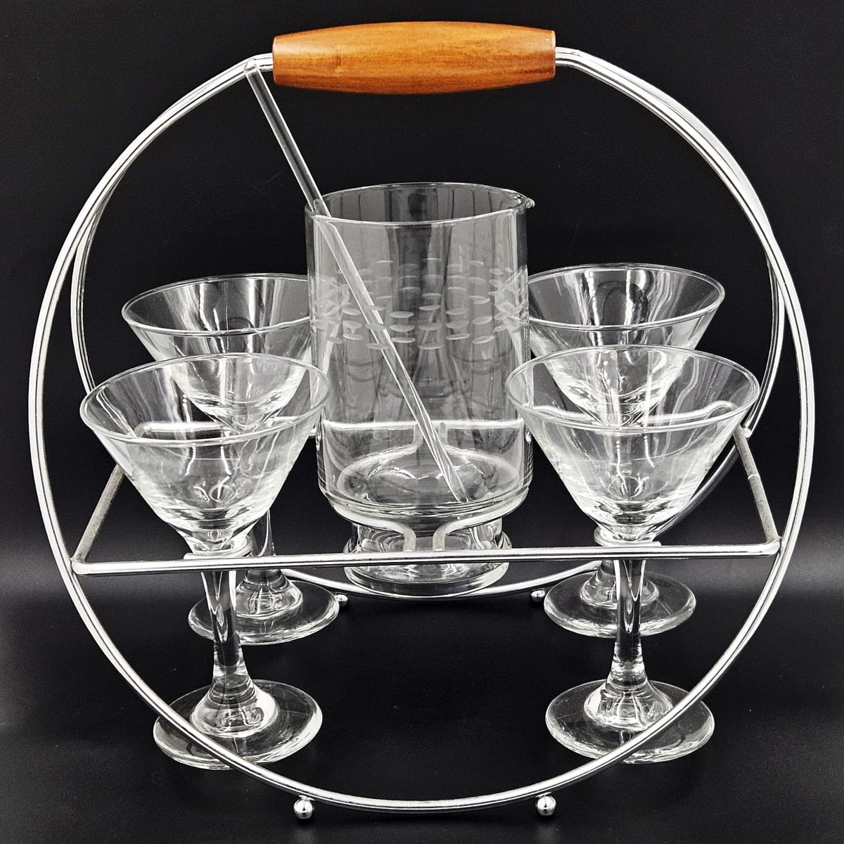 MCM Martini Caddy Set Barware MCM Chrome Martini Caddy with Crystal Martini Glasses &amp; Pitcher