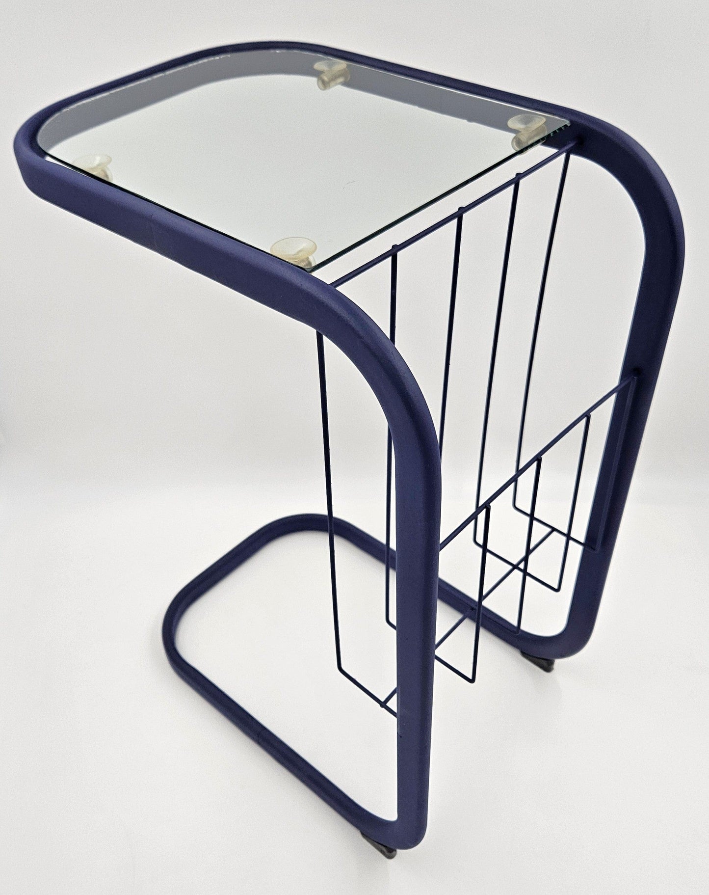 Refurbished Enameled Brass and Glass Magazine Rack Accent Side Table 1960s, view 4 of 10