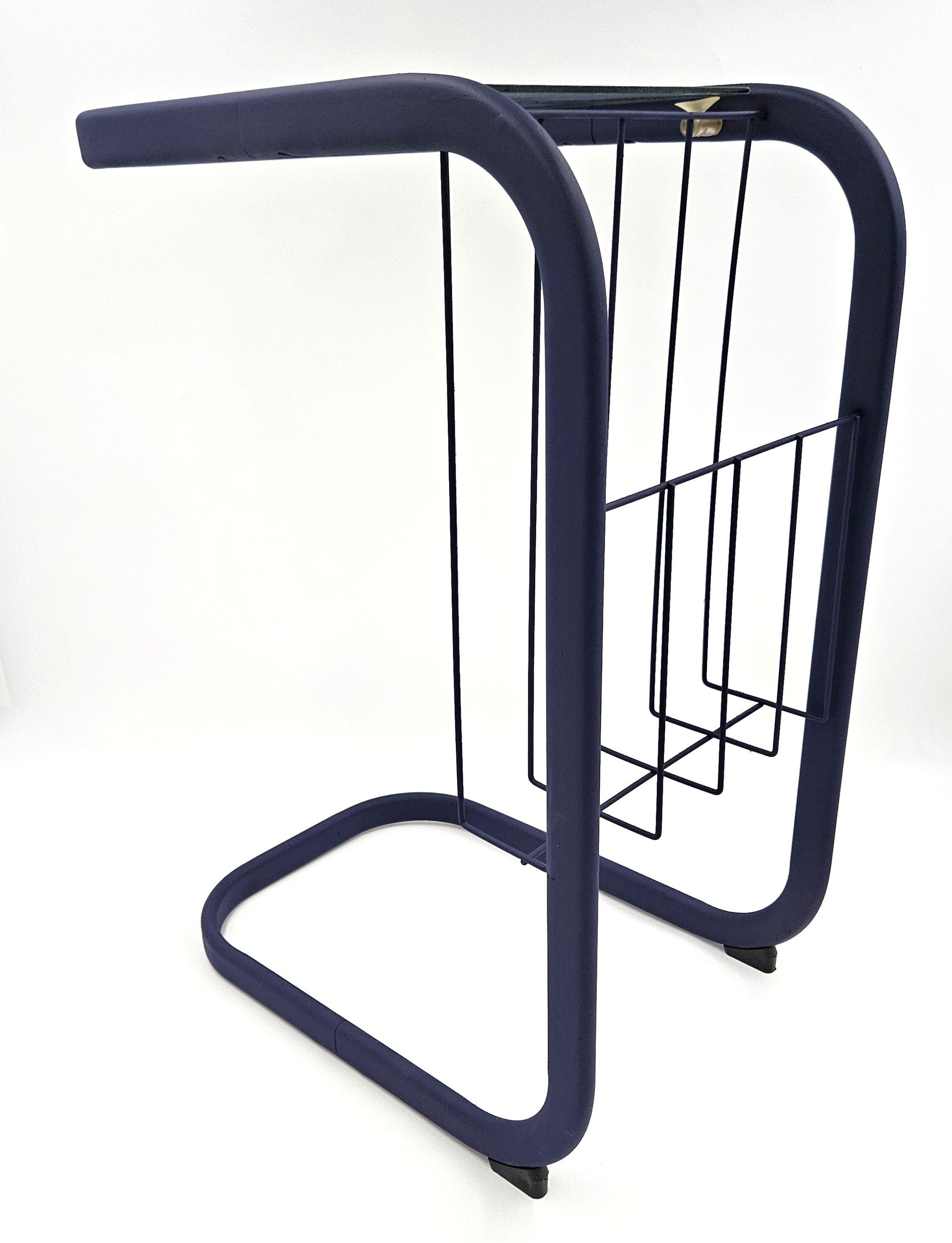 Refurbished Enameled Brass and Glass Magazine Rack Accent Side Table 1960s, view 3 of 10
