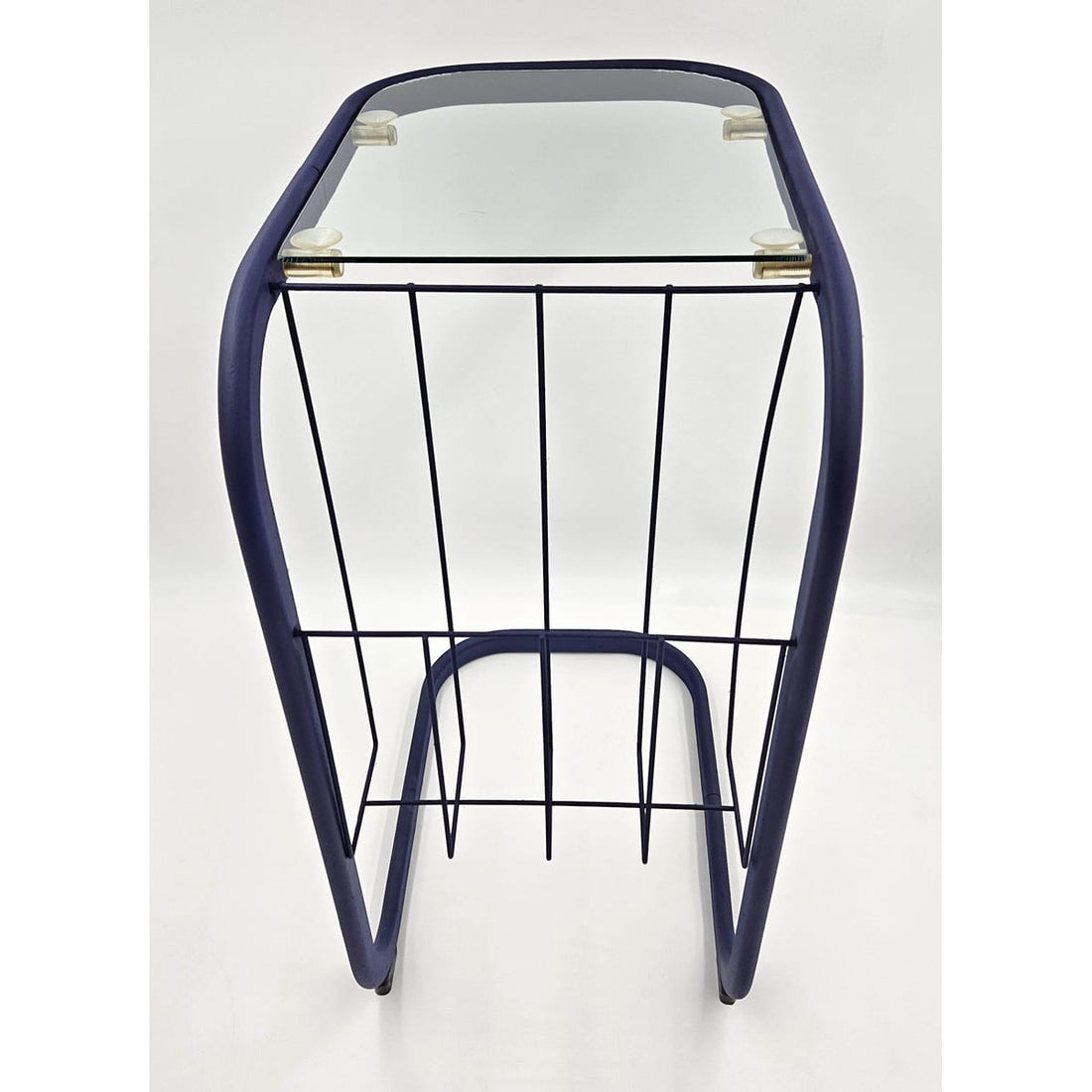 Refurbished Enameled Brass and Glass Magazine Rack Accent Side Table 1960s, view 2 of 10