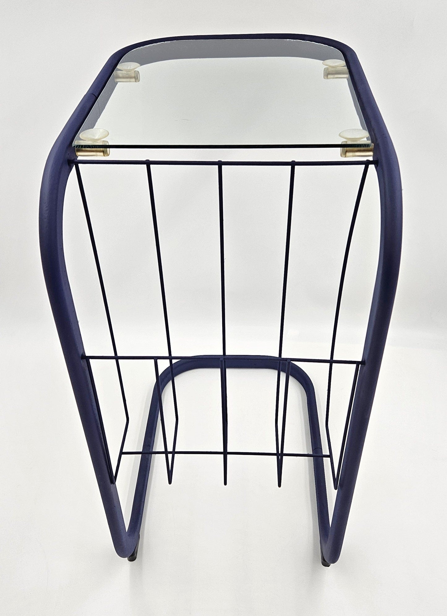 Refurbished Enameled Brass and Glass Magazine Rack Accent Side Table 1960s, view 2 of 10