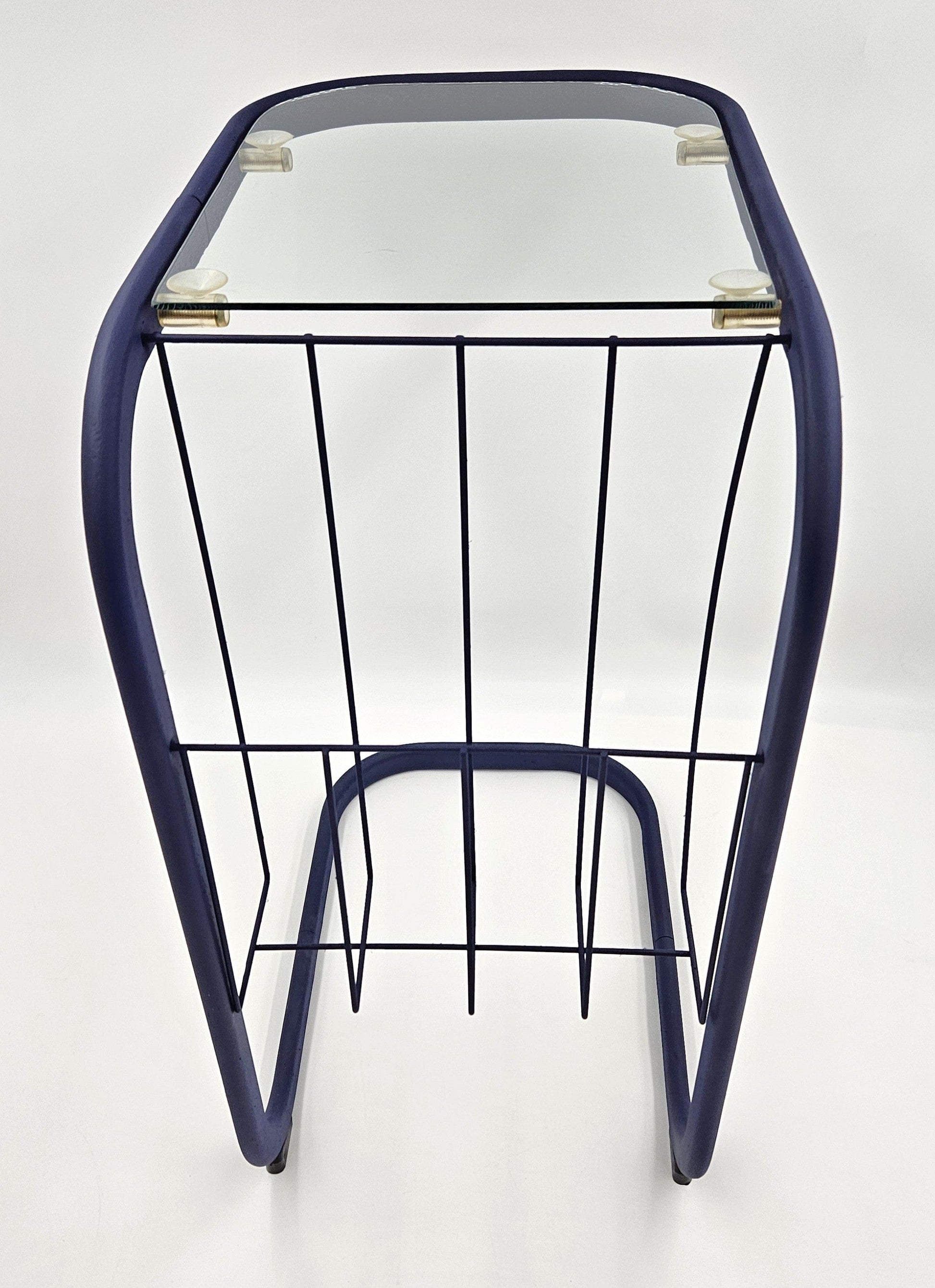Refurbished Enameled Brass and Glass Magazine Rack Accent Side Table 1960s, view 2 of 10