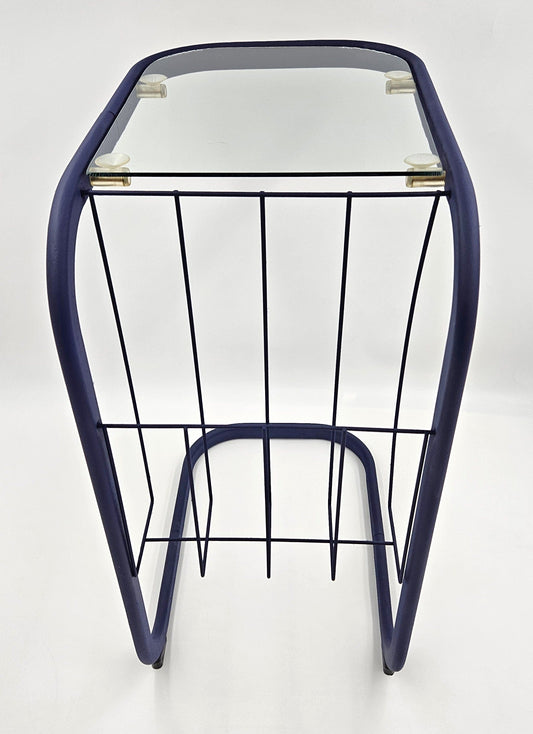 Refurbished Enameled Brass and Glass Magazine Rack Accent Side Table 1960s, view 2 of 10
