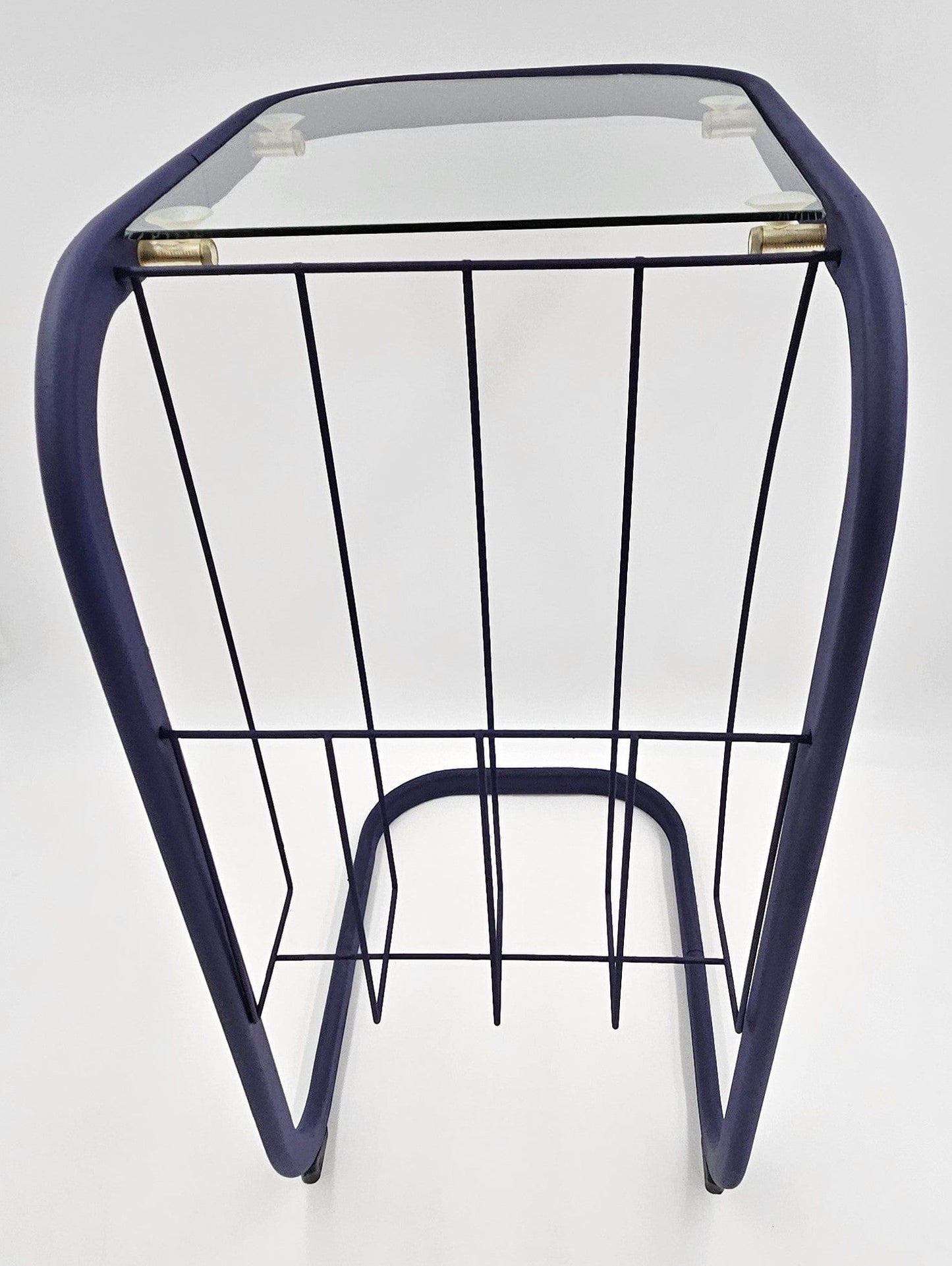 Refurbished Enameled Brass and Glass Magazine Rack Accent Side Table 1960s, view 8 of 10