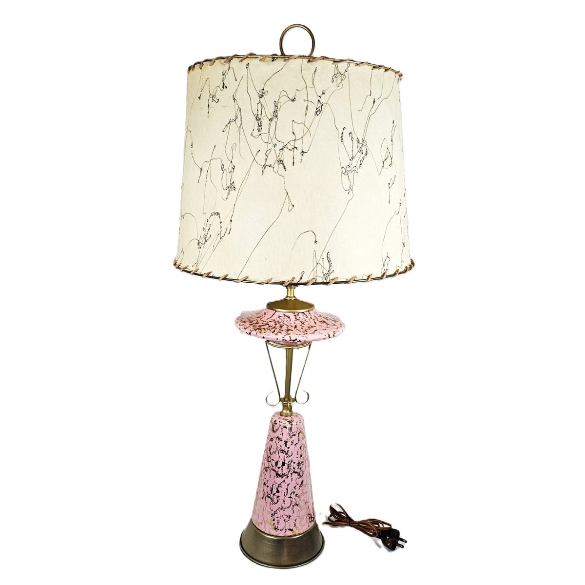 MCM Retro Atomic Lamp Lighting MCM Retro Atomic Large Pink &amp; Gold Ceramic + Brass Table Lamp Orig Shade