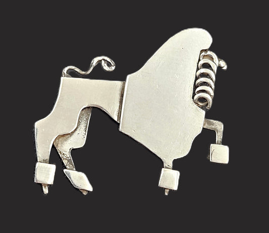 Vintage sterling silver abstract modernist Constructivism Bull Taurus Brooch Pin, view 1 of 8