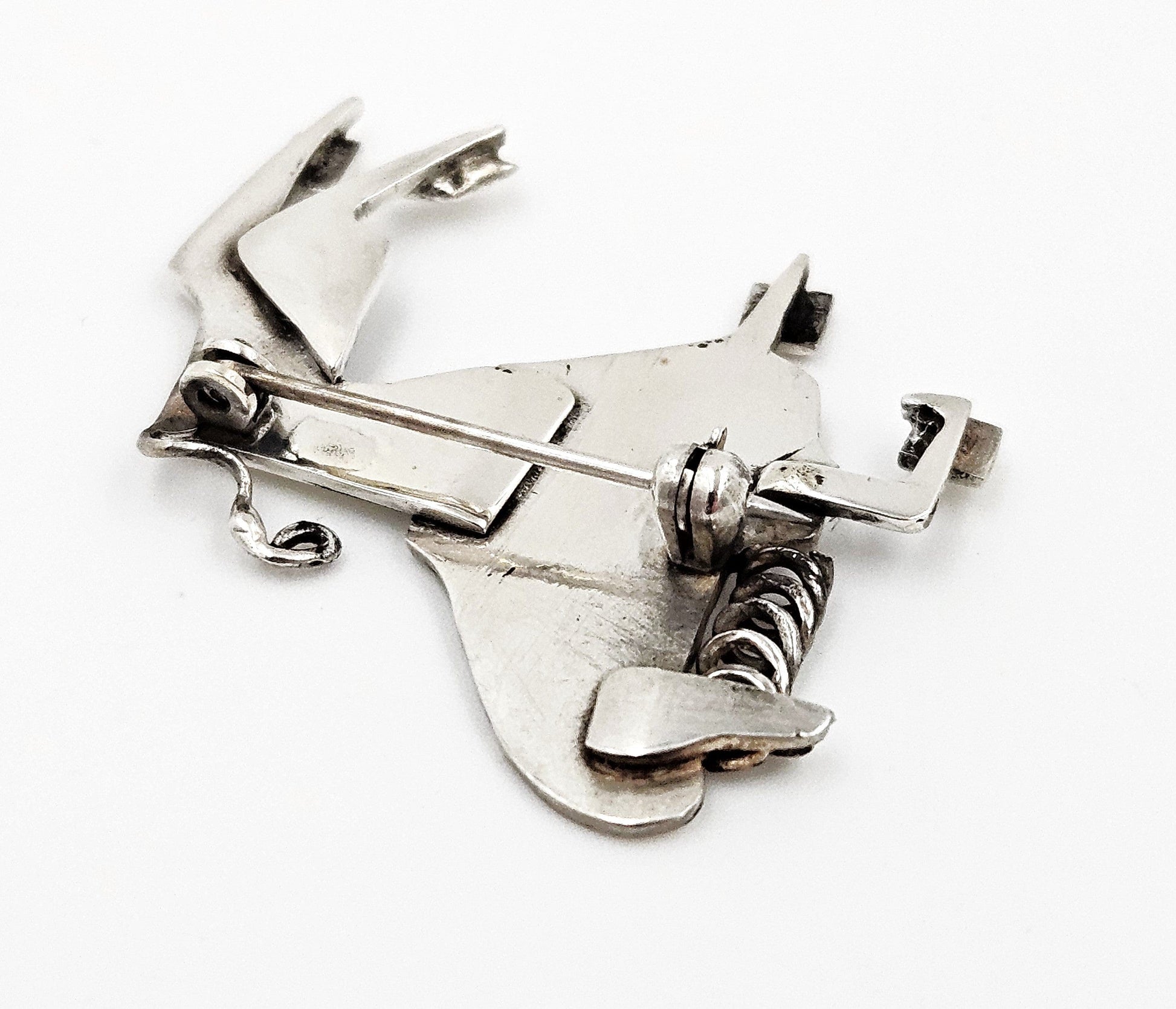 Vintage sterling silver abstract modernist Constructivism Bull Taurus Brooch Pin, view 7 of 8