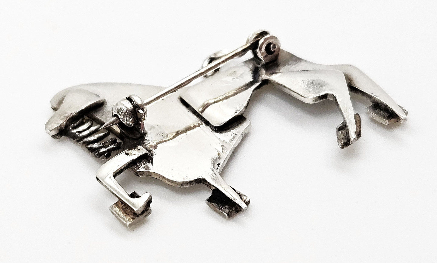Vintage sterling silver abstract modernist Constructivism Bull Taurus Brooch Pin, view 6 of 8