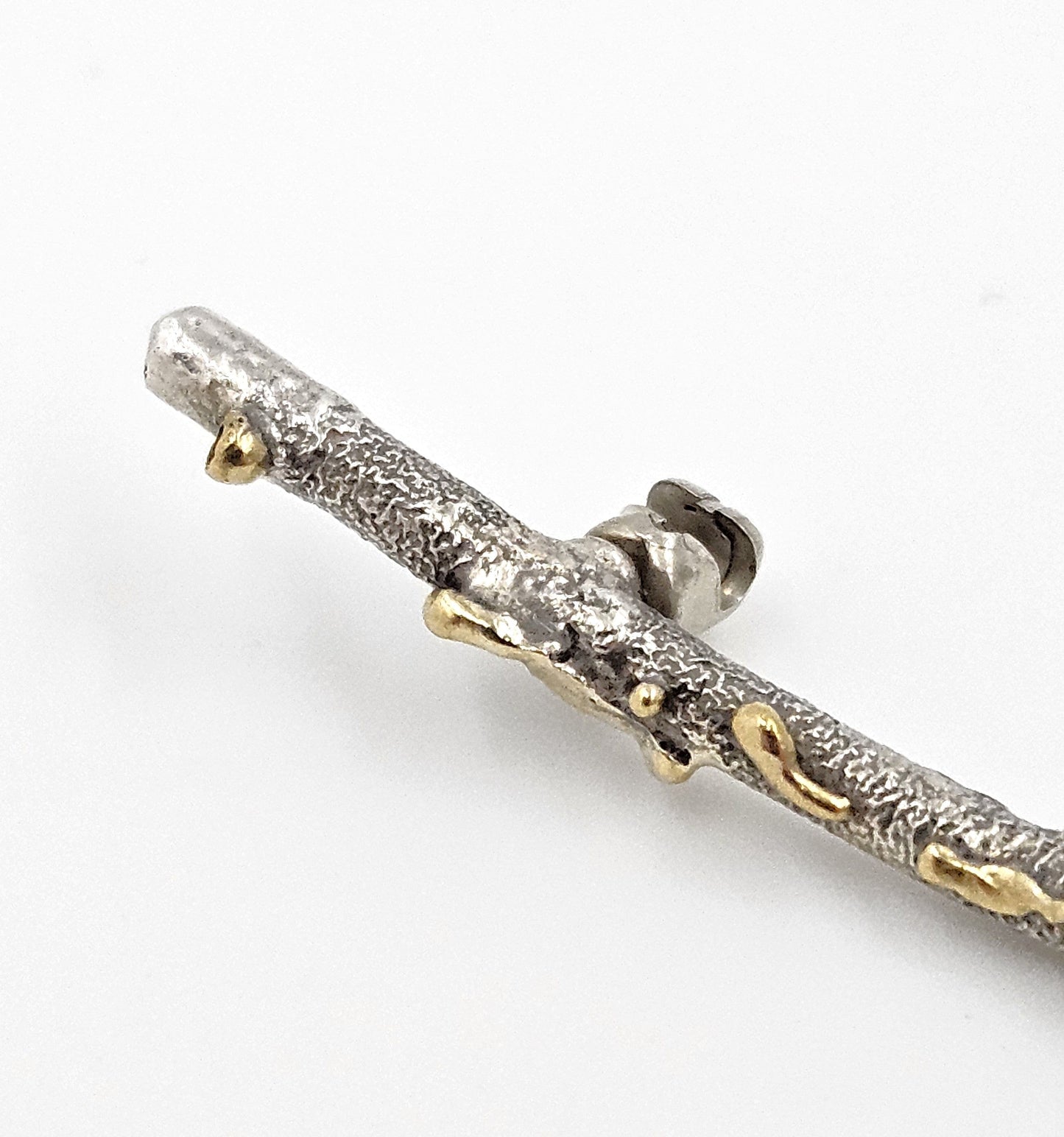 MCM Sterling Artisan Brooch Jewelry Artisan Signed Sterling w/ 24k Gold Accents Modernist Twig Branch Brooch