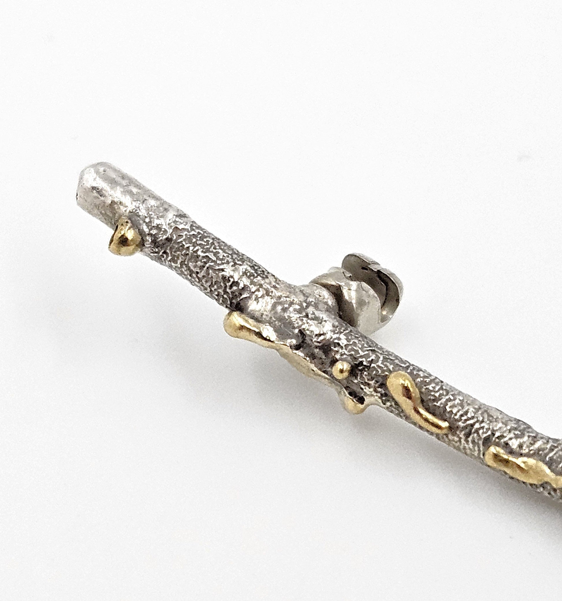 MCM Sterling Artisan Brooch Jewelry Artisan Signed Sterling w/ 24k Gold Accents Modernist Twig Branch Brooch