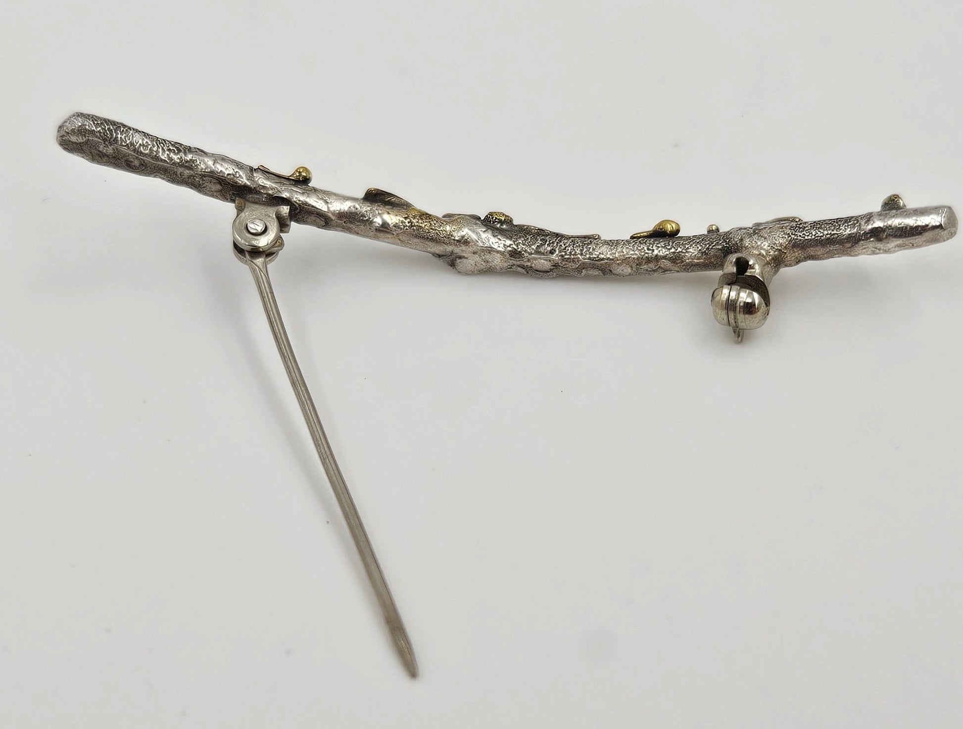MCM Sterling Artisan Brooch Jewelry Artisan Signed Sterling w/ 24k Gold Accents Modernist Twig Branch Brooch