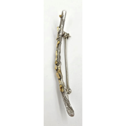 MCM Sterling Artisan Brooch Jewelry Artisan Signed Sterling w/ 24k Gold Accents Modernist Twig Branch Leaves Brooch