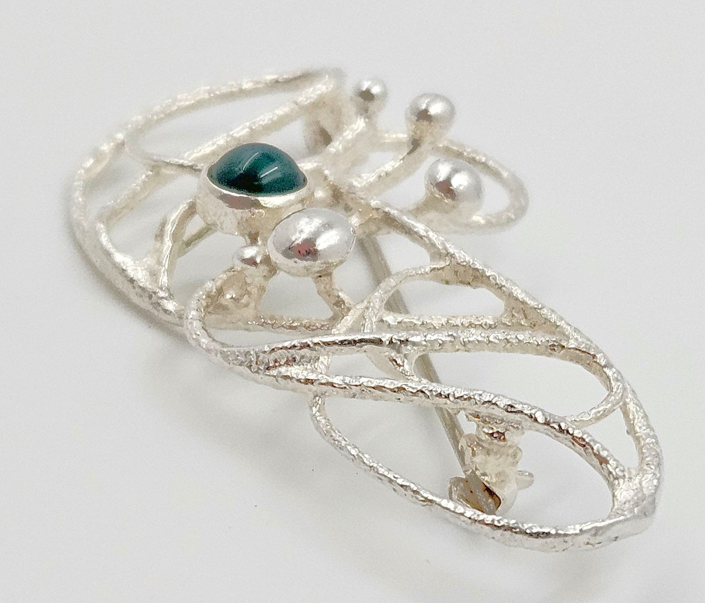 MCM Modern sterling silver and Chrysoprase Brooch, view 6 of 9