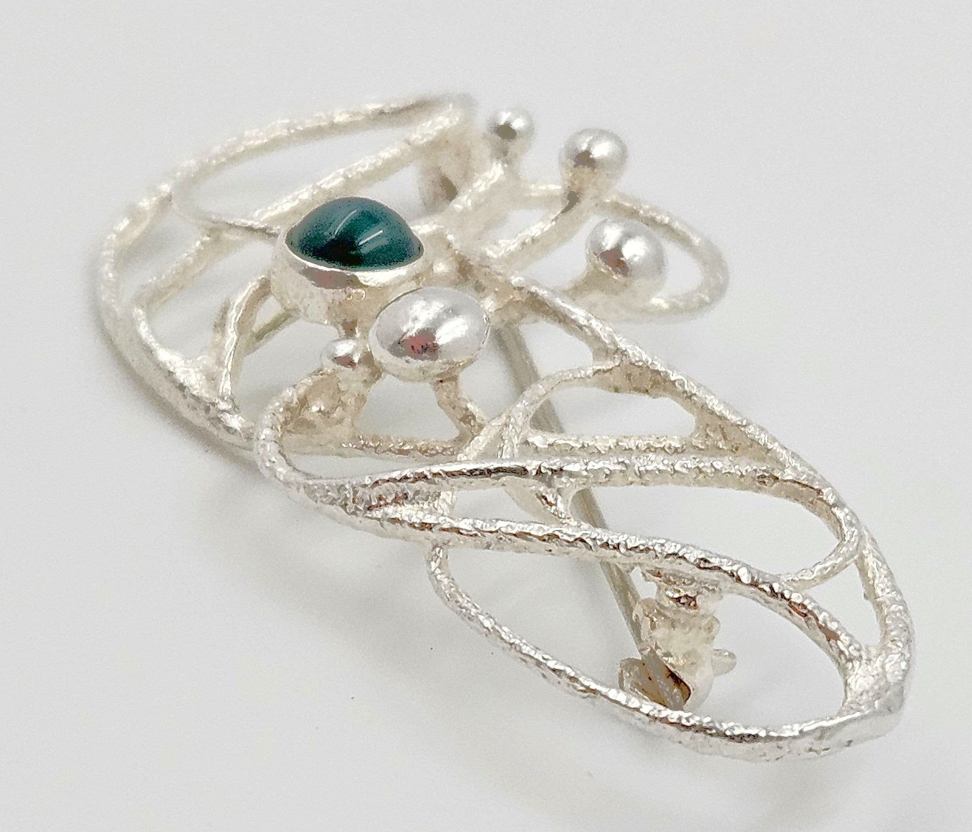 MCM Modern sterling silver and Chrysoprase Brooch, view 6 of 9