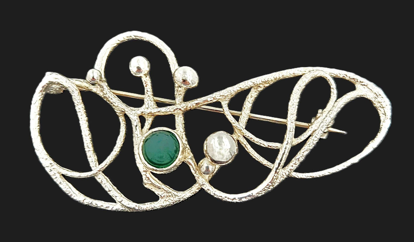 MCM Modern sterling silver and Chrysoprase Brooch, view 1 of 9