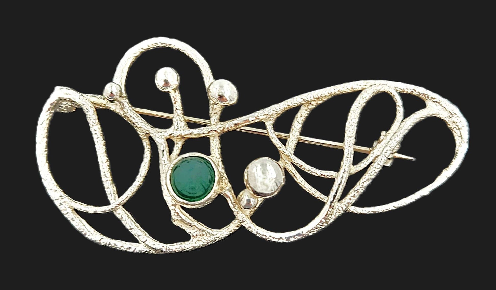 MCM Modern sterling silver and Chrysoprase Brooch, view 1 of 9