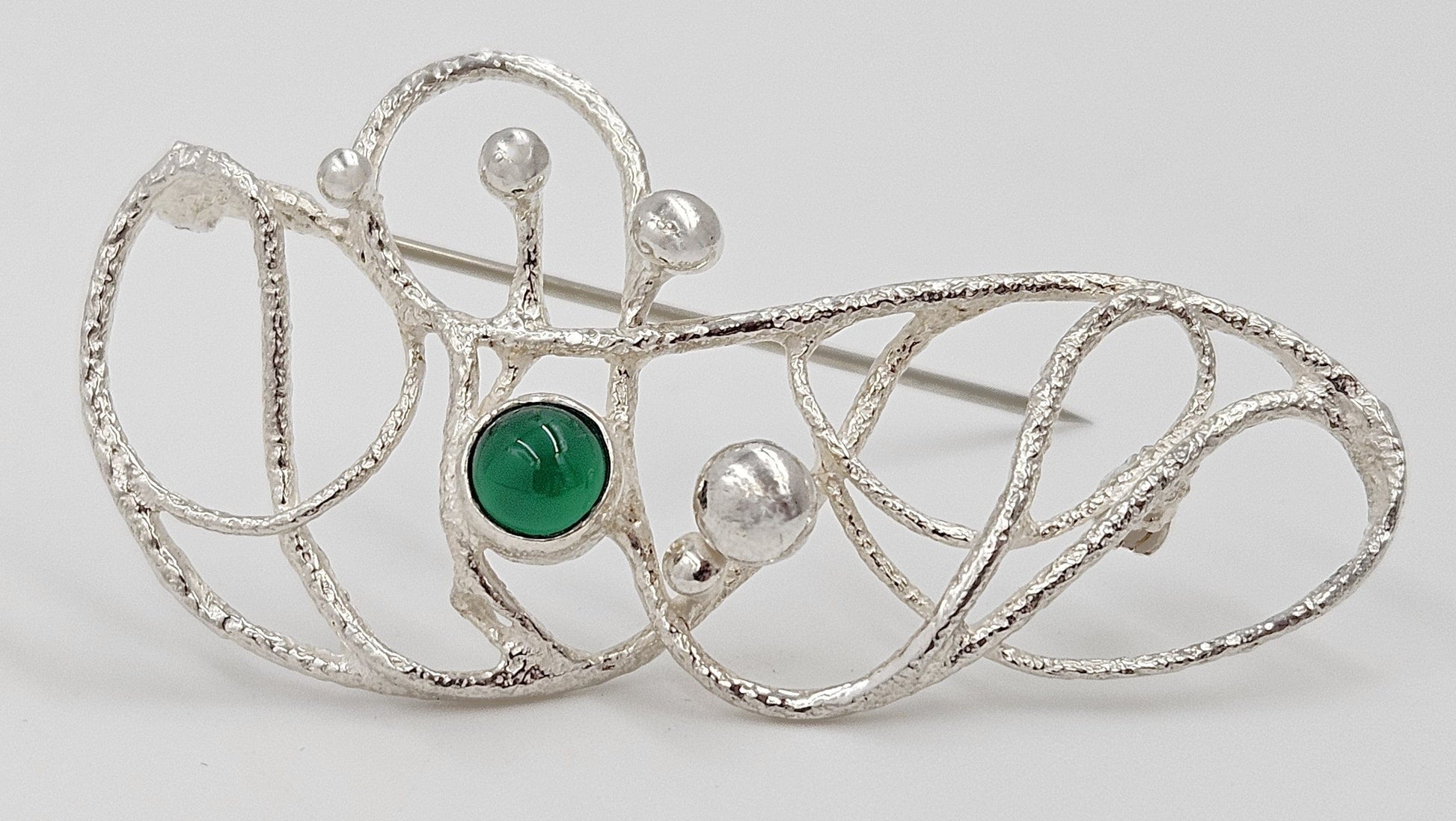 MCM Modern sterling silver and Chrysoprase Brooch, view 4 of 9