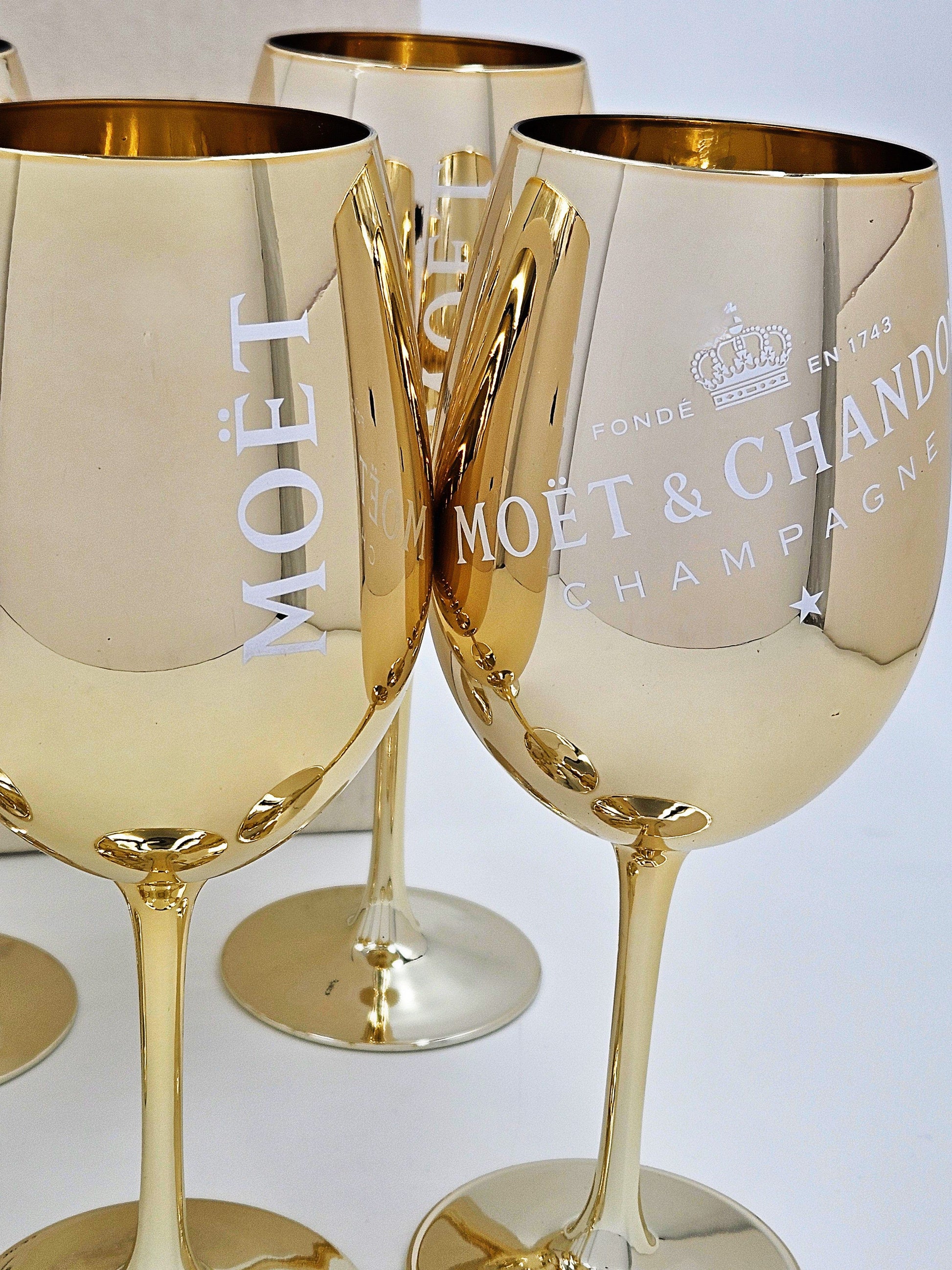 Moet Chandon Barware NOS Gold Crystal Glass Moët & Chandon Wine Water Champagne Goblets IOB