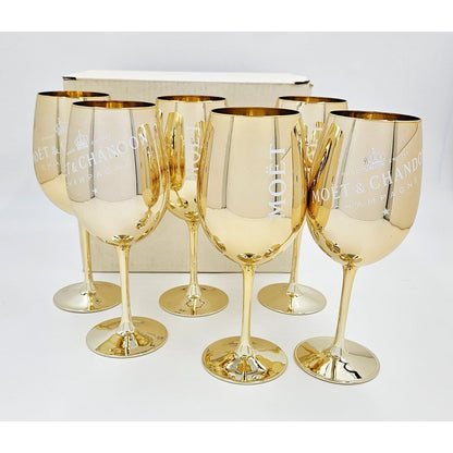 Moet Chandon Barware NOS Gold Crystal Glass Moët &amp; Chandon Wine Water Champagne Goblets IOB