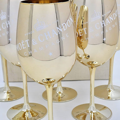Moet Chandon Barware NOS Gold Crystal Glass Moët &amp; Chandon Wine Water Champagne Goblets IOB