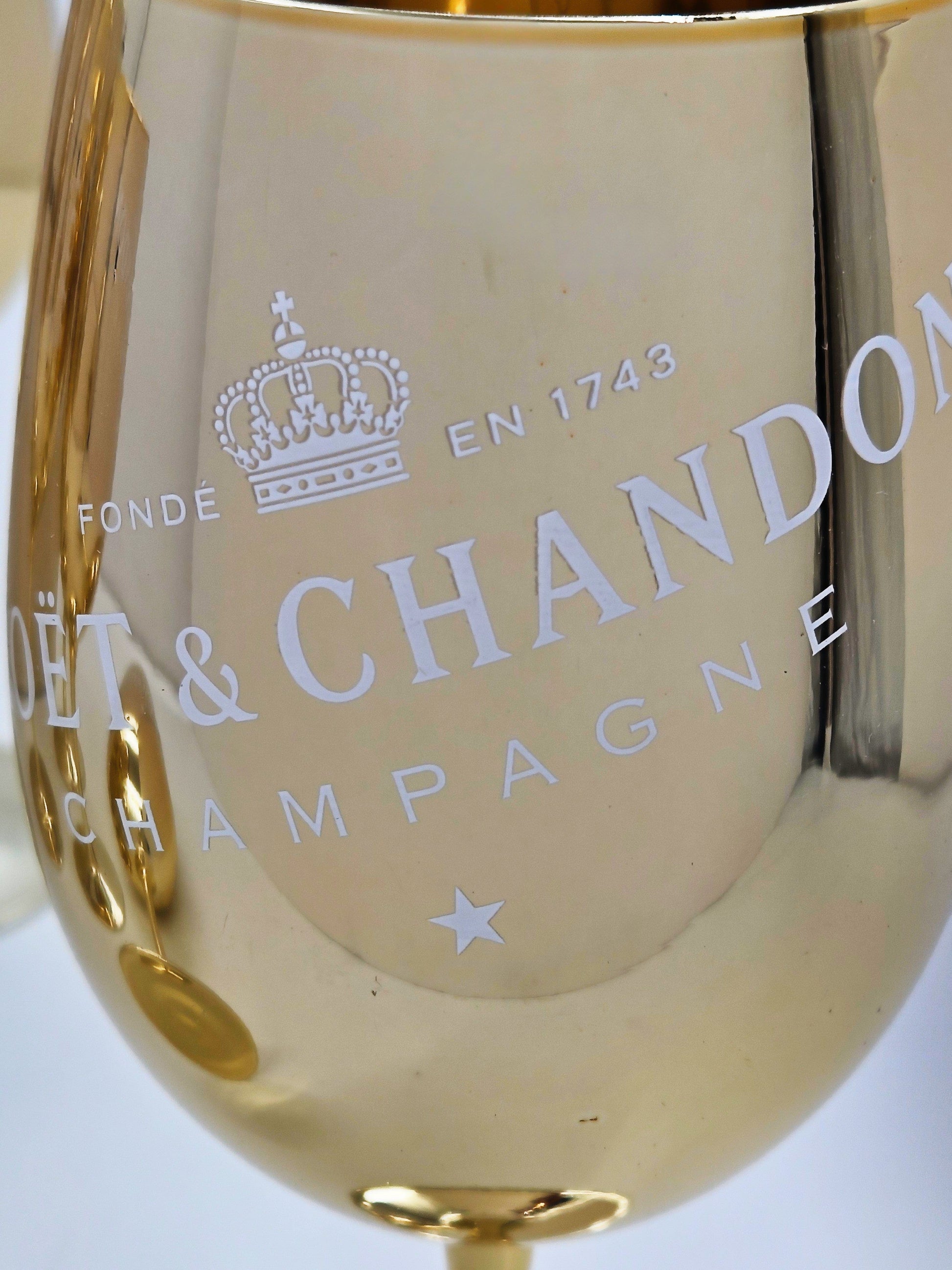 Moet Chandon Barware NOS Gold Crystal Glass Moët & Chandon Wine Water Champagne Goblets IOB