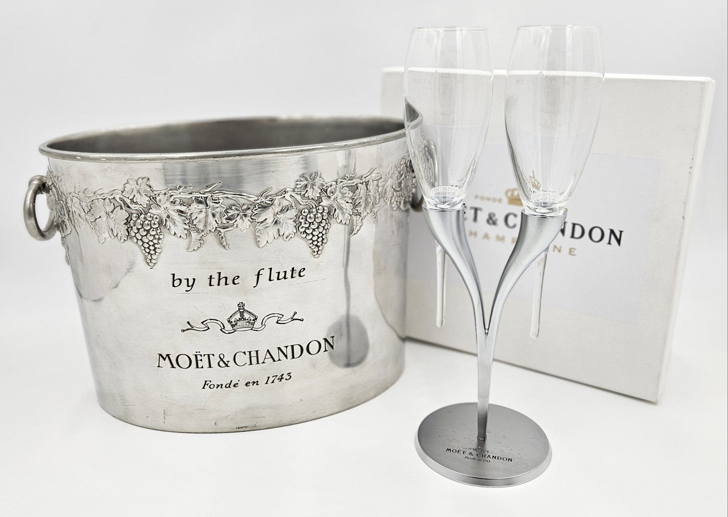 Moet Chandon Ice Bucket Rare Moët Chandon France DBL Magnum Champagne Cooler + Toasting Flutes