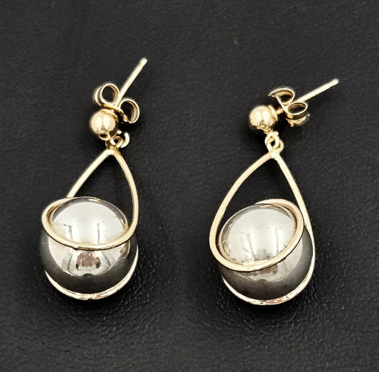 Nabco Jewelry Nabco 14k Yellow & White Gold Modernist Long Drop Orbs Earrings