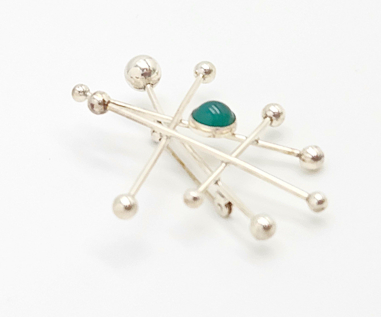Niels Erik From Jewelry Danish Designer NE From Sterling & Chrysoprase Modernist Brooch C 1950/60s