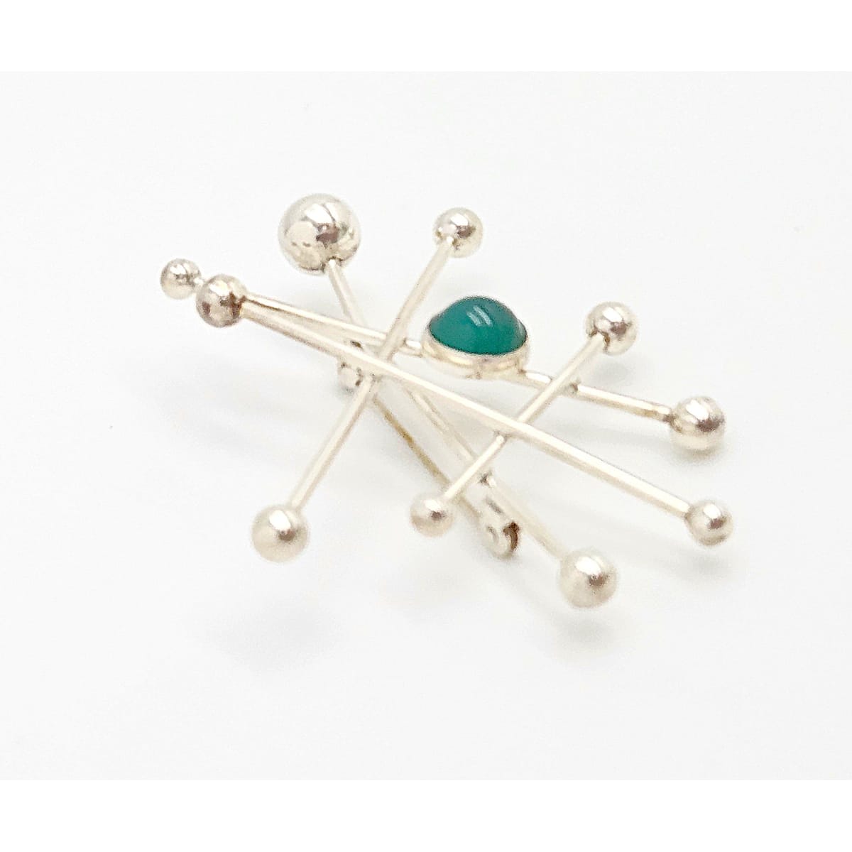 Niels Erik From Jewelry Danish Designer NE From Sterling &amp; Chrysoprase Modernist Brooch C 1950/60s