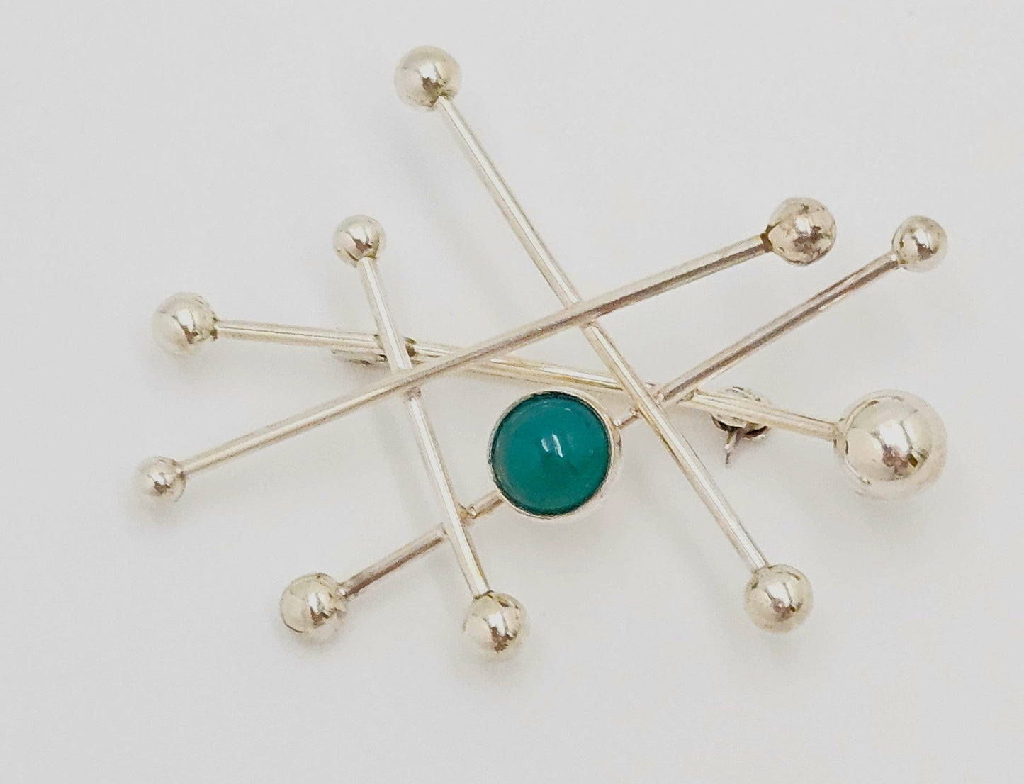 Niels Erik From Jewelry Danish Designer NE From Sterling & Chrysoprase Modernist Brooch C 1950/60s
