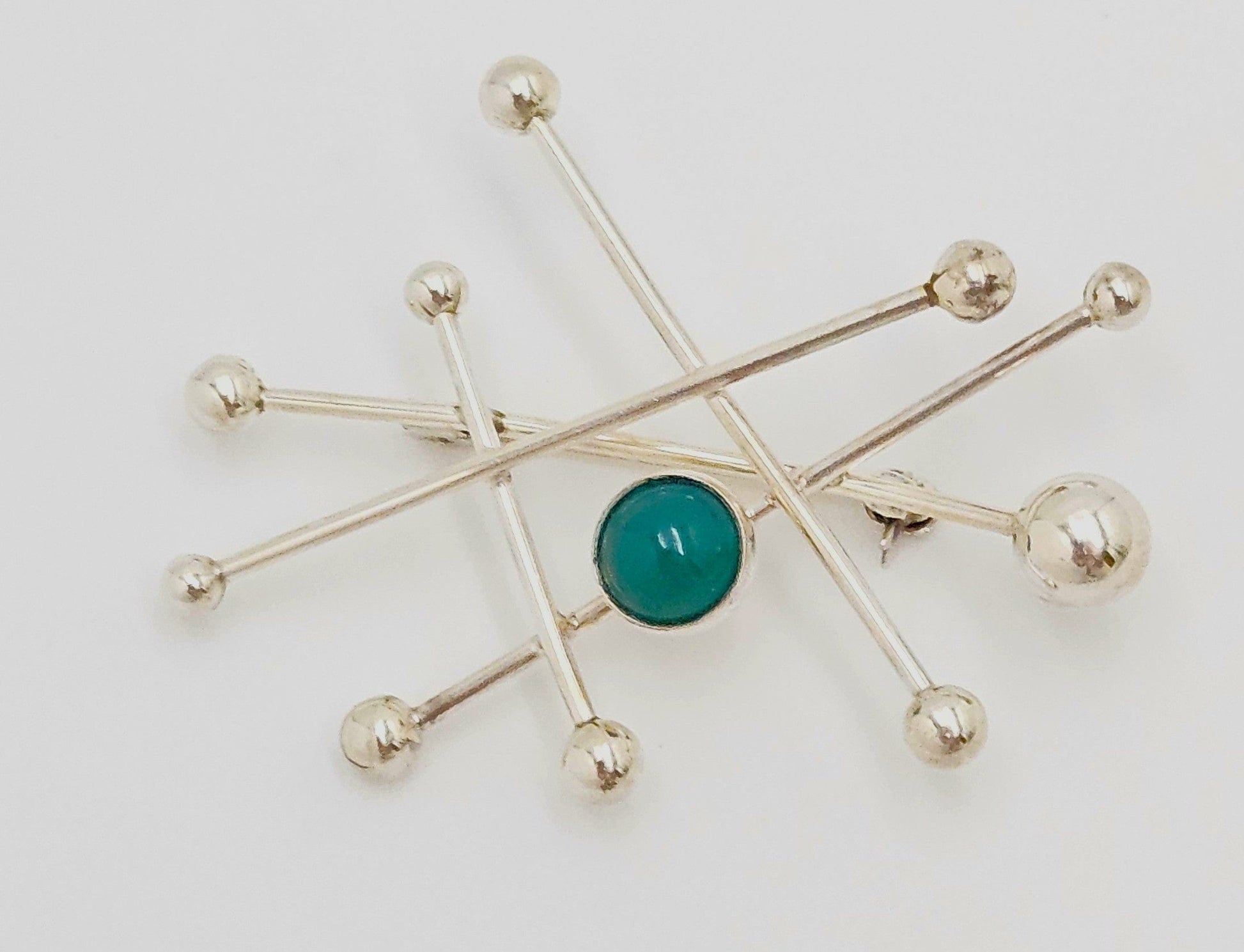 Niels Erik From Jewelry Danish Designer NE From Sterling & Chrysoprase Modernist Brooch C 1950/60s