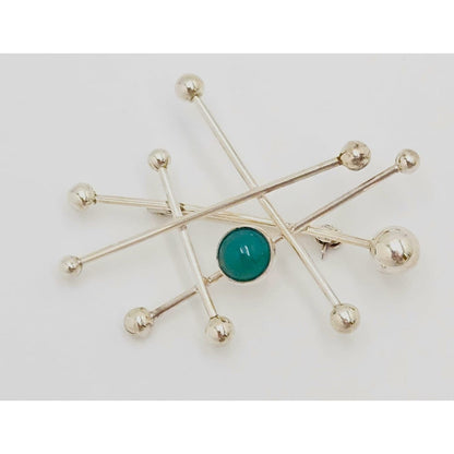 Niels Erik From Jewelry Danish Designer NE From Sterling &amp; Chrysoprase Modernist Brooch C 1950/60s