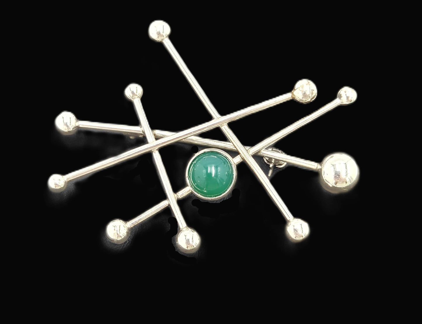 Niels Erik From Jewelry Danish Designer NE From Sterling & Chrysoprase Modernist Brooch C 1950/60s