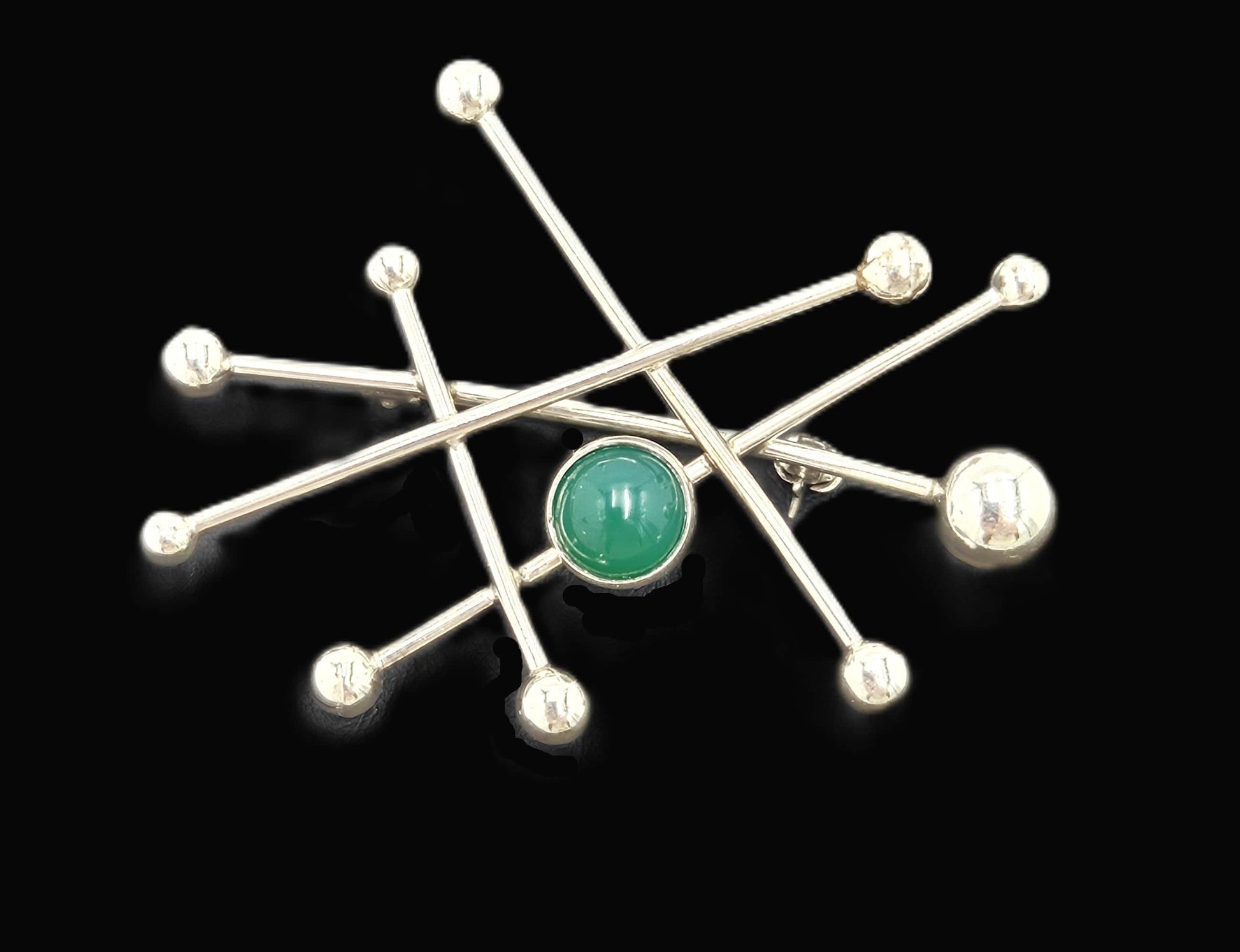 Niels Erik From Jewelry Danish Designer NE From Sterling & Chrysoprase Modernist Brooch C 1950/60s
