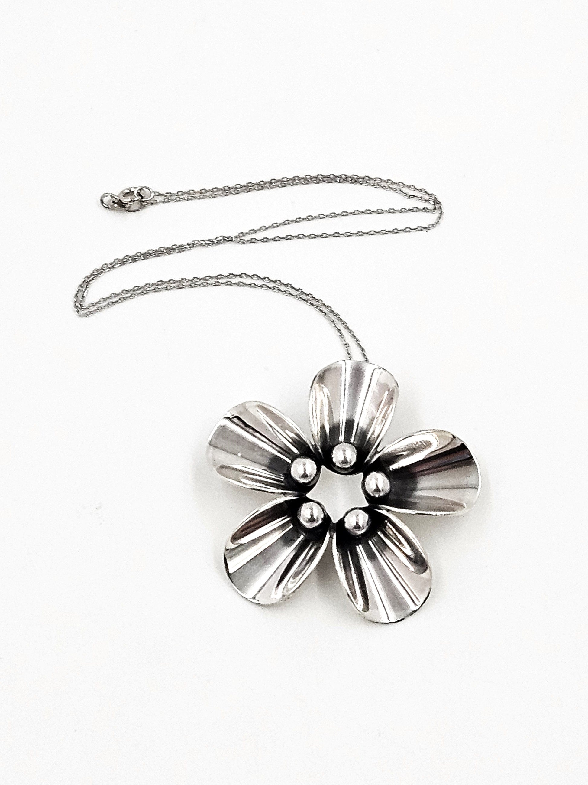 Niels Erik From Jewelry Danish Designer NE From Sterling Silver Sunflower Necklace Circa 1940/50s