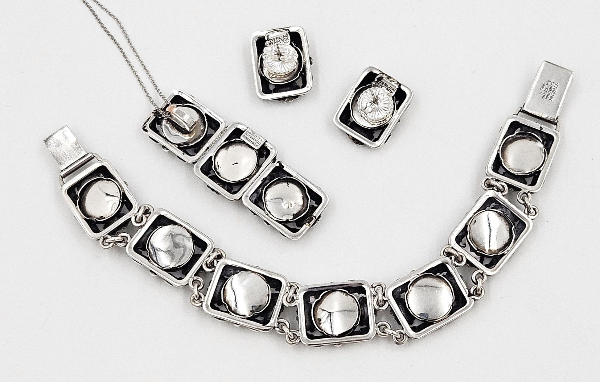 Niels Erik From Jewelry Danish NE From Sterling & Black Onyx Flora Fauna Demi Parure Set 1940s