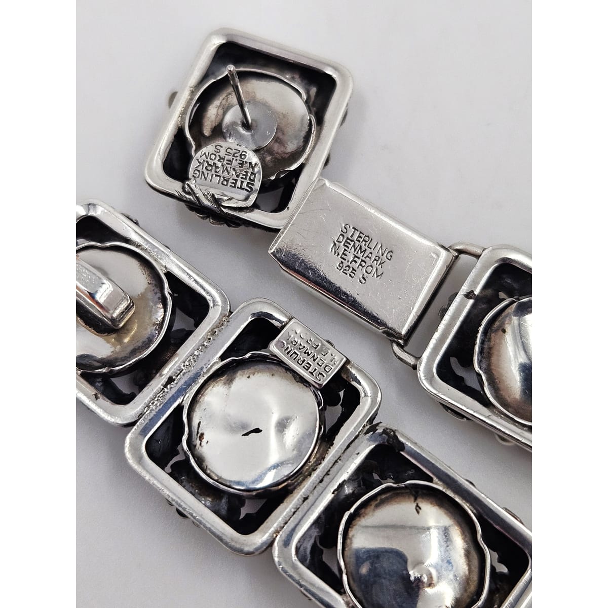 Niels Erik From Jewelry Danish NE From Sterling &amp; Black Onyx Flora Fauna Demi Parure Set 1940s