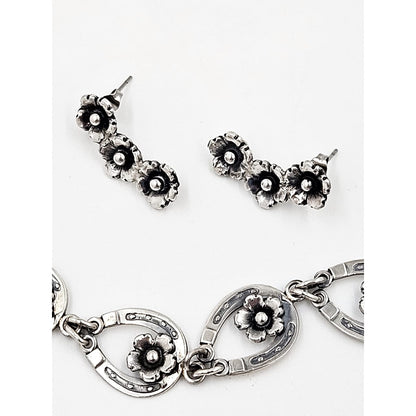 Niels Erik From Jewelry Danish NE From Sterling Horseshoes Flowers Links Demi Parure Set C. 1940&