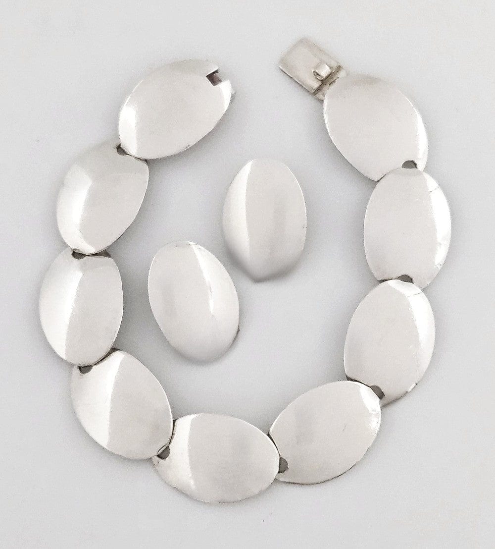 Niels Erik From Jewelry Danish NE From Sterling Silver Modernist Disc Links Demi Parure Set C. 1960s