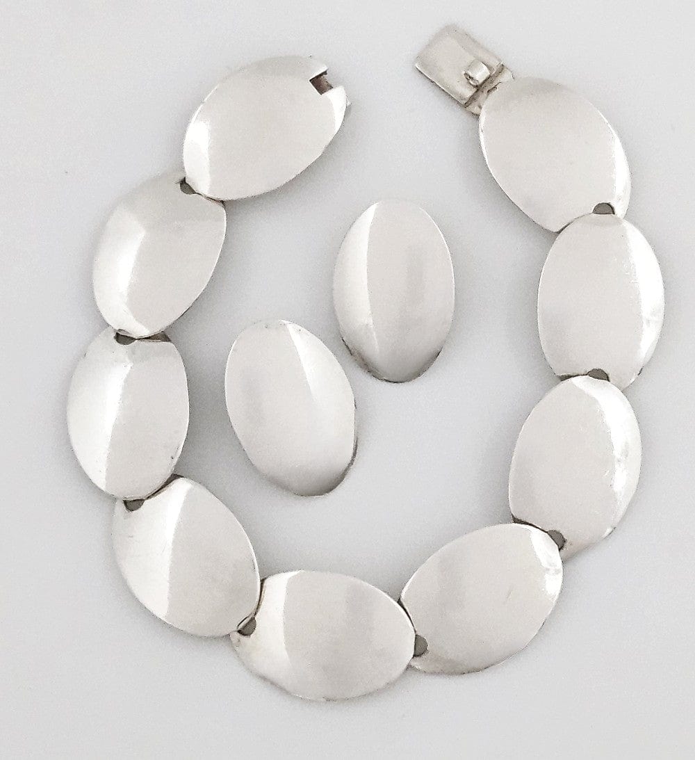 Niels Erik From Jewelry Danish NE From Sterling Silver Modernist Disc Links Demi Parure Set C. 1960s