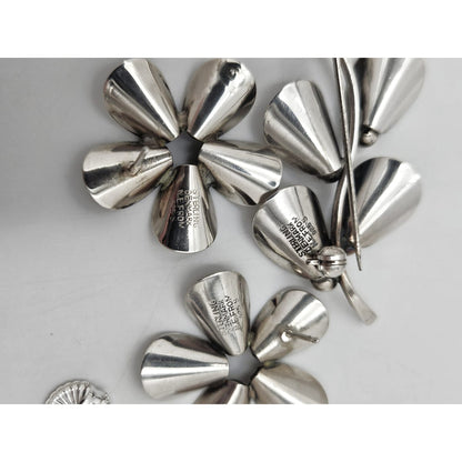 Niels Erik From Jewelry **Danish Niels Erik From Sterling Modernist Flowers Demi Parure Set C. 1940/50s